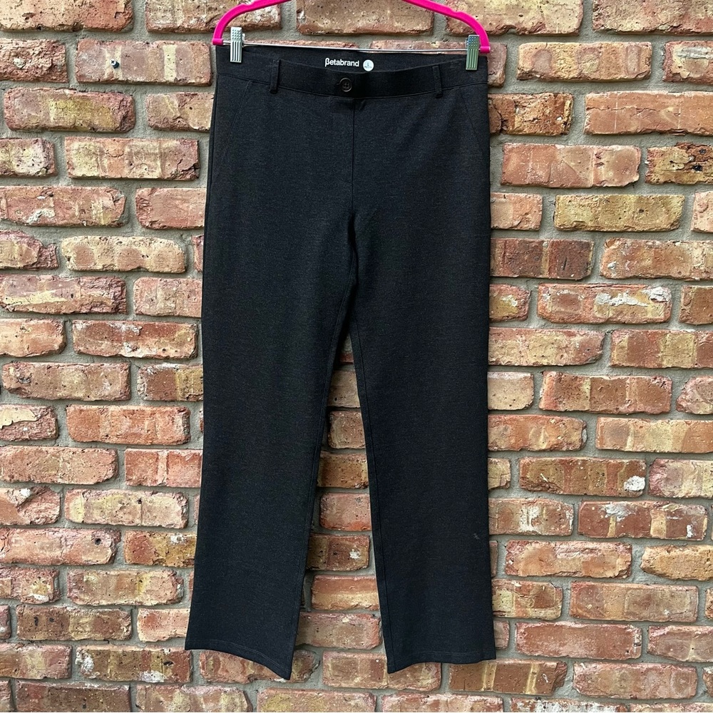 BETABRAND LARGE PETITE DARK HEATHER GRAY STRETCHY DRESS PANTS FAUX POCKETS